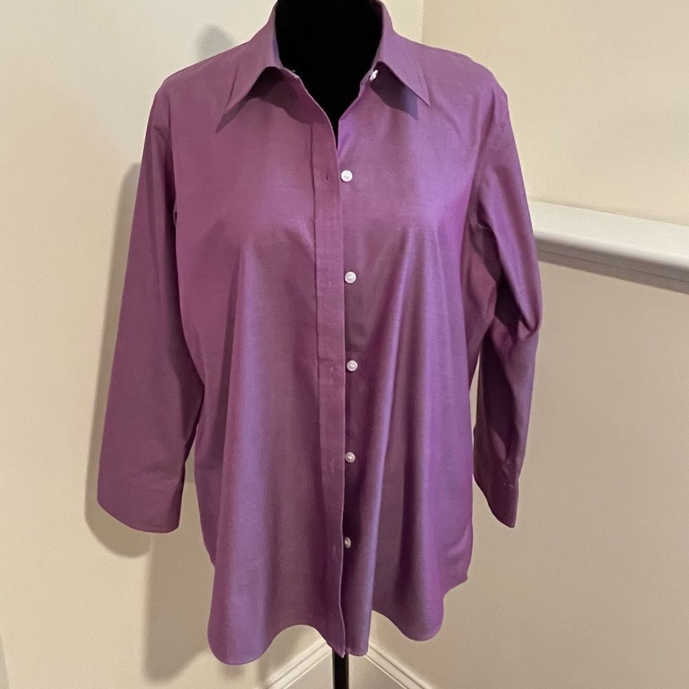 Liz Claiborne Size 8 button down shirt. Purple iridescent